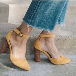 Soludos Collette Leather Ankle Strap Suede Heels in Marigold Women’s Size 10